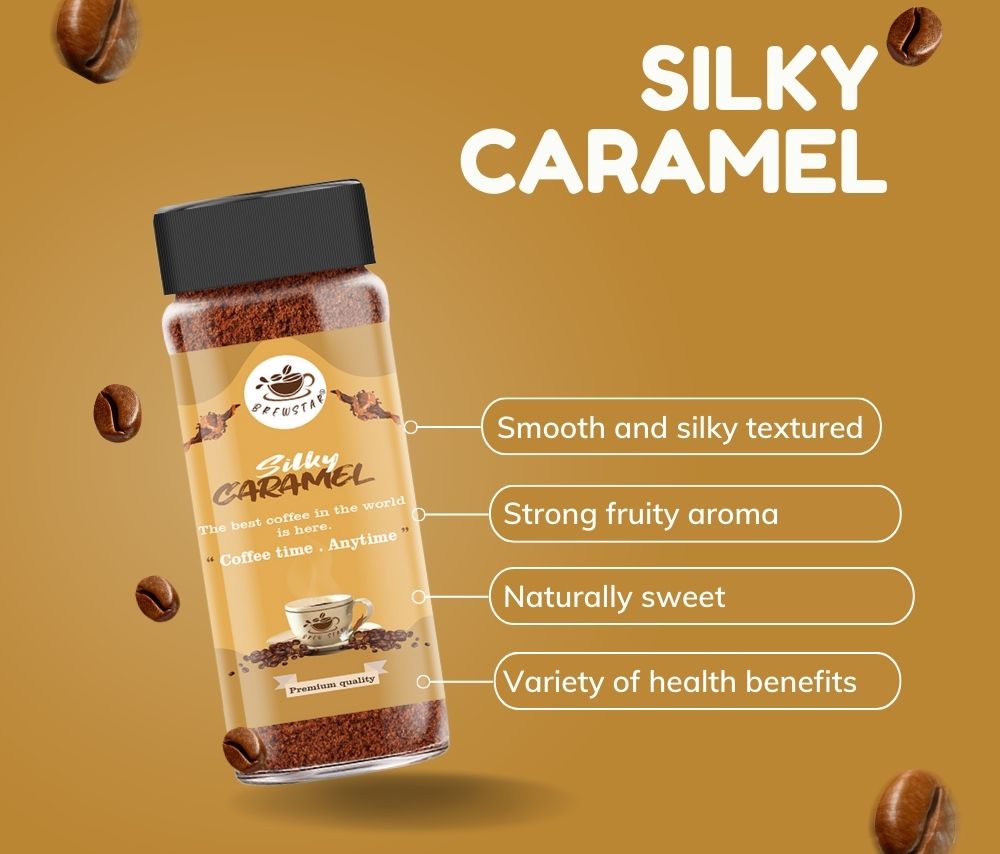 Brewstar Silky Caramel Coffee | Roast & Ground Coffee | Instant Coffee | Premium Coffee | Caramel Flavour | Great Aroma | Authentic Taste | Different Flavours | Easy to Use