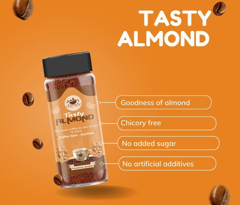 Bewstar Tasty Almond Coffee | Roast & Ground Coffee | Instant Coffee | Premium Coffee | Almond Flavour | Great Aroma | Authentic Taste | Smooth | Different Flavours | Easy to Use