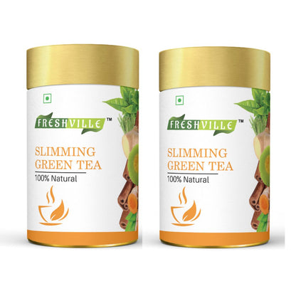 Freshville Slimming Green Tea | Burn Fat Easily with Herbs Garcinia, Cinnamon, Ginger, Lemongrass, Turmeric, Green tea, Senna leaf