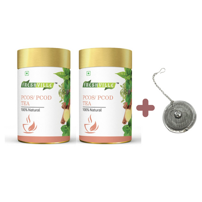 Freshville PCOS PCOD Tea | Regularizes period cycle with herbs Ginger, Fenugreek, Spearmint, Cinnamon, Fennel, Tulsi, Lodhra, Ashoka