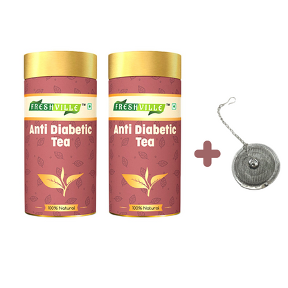 Freshville Anti Diabetic Tea | Control Blood Sugar level with herbs Turmeric, Tamarind, Karela, Tulsi, Cinnamon, Gurmar