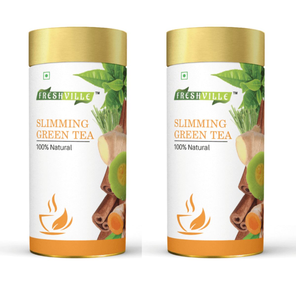 Freshville Slimming Green Tea | Burn Fat Easily with Herbs Garcinia, Cinnamon, Ginger, Lemongrass, Turmeric, Green tea, Senna leaf