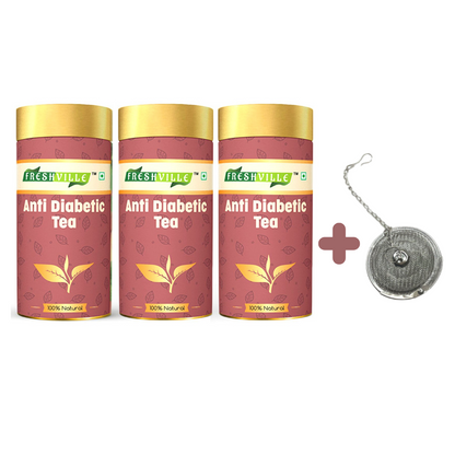 Freshville Anti Diabetic Tea | Control Blood Sugar level with herbs Turmeric, Tamarind, Karela, Tulsi, Cinnamon, Gurmar