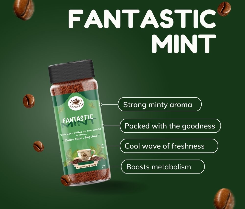 Brewstar Fantastic Mint Coffee | Roast & Ground Coffee | Instant Coffee | Premium Coffee | Mint Flavour | Great Aroma | Authentic Taste | Different Flavours | Easy to Use