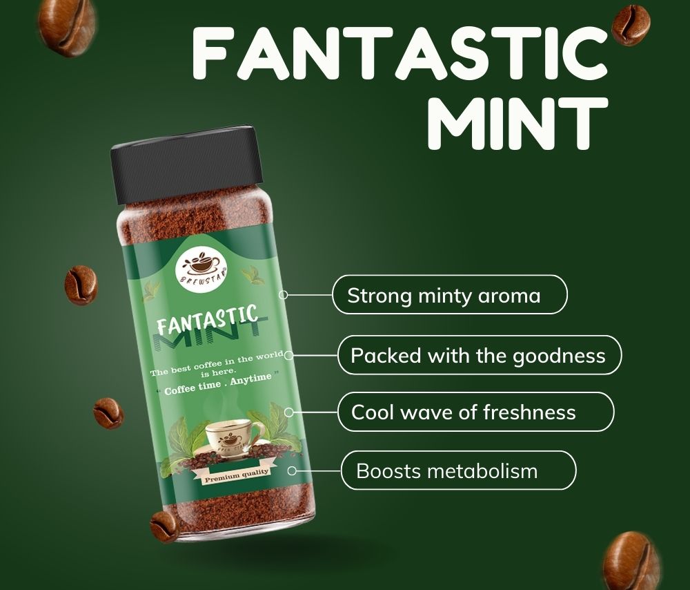 Brewstar Fantastic Mint Coffee | Roast & Ground Coffee | Instant Coffee | Premium Coffee | Mint Flavour | Great Aroma | Authentic Taste | Different Flavours | Easy to Use