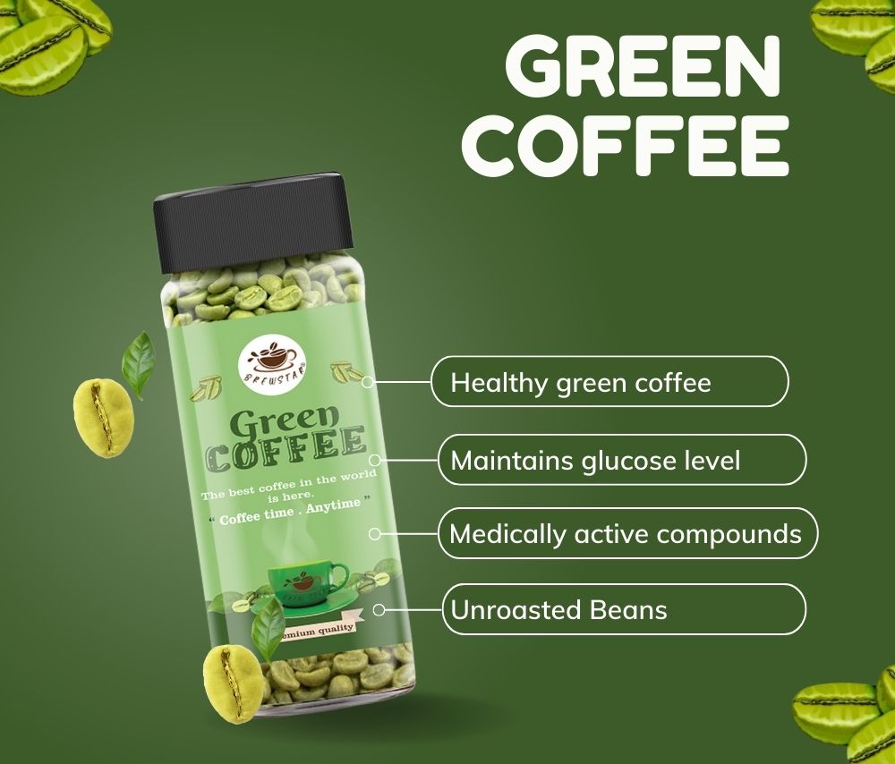 Brewstar Green Coffee | Premium Coffee | Green Coffee Beans | Reduce Body Fat | Weight Loss Great Aroma | Authentic Taste | Easy to Use