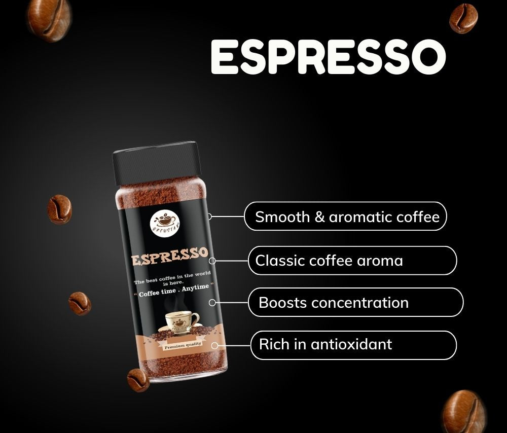 Brewstar Espresso Coffee | Roast & Ground Coffee | Instant Coffee | Premium Coffee | Great Aroma | Authentic Taste | Easy to Use