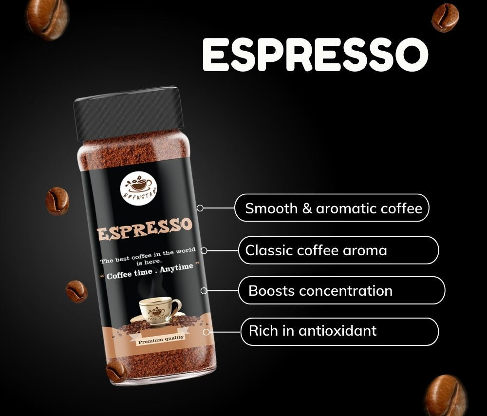 Brewstar Espresso Coffee | Roast & Ground Coffee | Instant Coffee | Premium Coffee | Great Aroma | Authentic Taste | Easy to Use