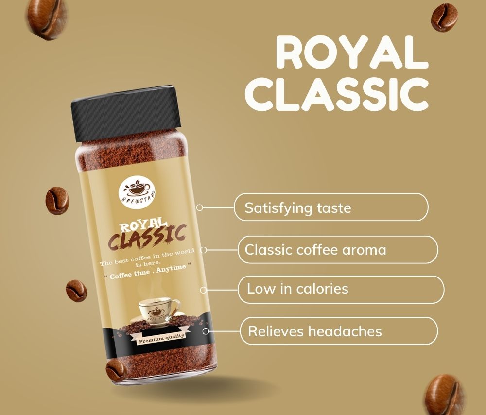 Brewstar Royal Classic Coffee | Roast & Ground Coffee | Instant Coffee | Premium Coffee | Classic Coffee | Great Aroma | Authentic Taste | Different Flavours | Easy to Use