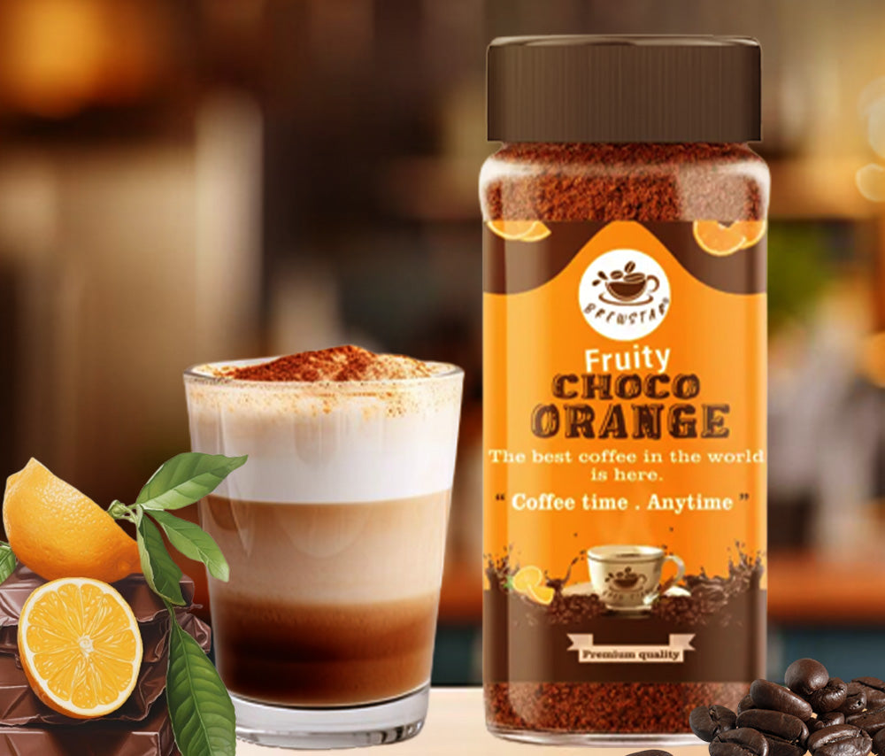 Brewstar Fruity Choco Orange Coffee | Roast & Ground Coffee | Instant Coffee | Premium Coffee | Orange Flavour | Great Aroma | Authentic Taste | Different Flavours | Easy to Use