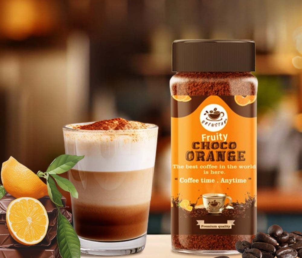 Brewstar Fruity Choco Orange Coffee | Roast & Ground Coffee | Instant Coffee | Premium Coffee | Orange Flavour | Great Aroma | Authentic Taste | Different Flavours | Easy to Use