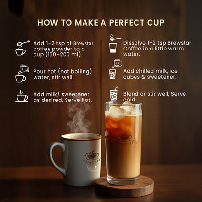 Brewstar  Caramel Coffee | Roast & Ground Coffee | Instant Coffee | Premium Coffee | Caramel Flavour | Great Aroma | Authentic Taste | Different Flavours | Easy to Use
