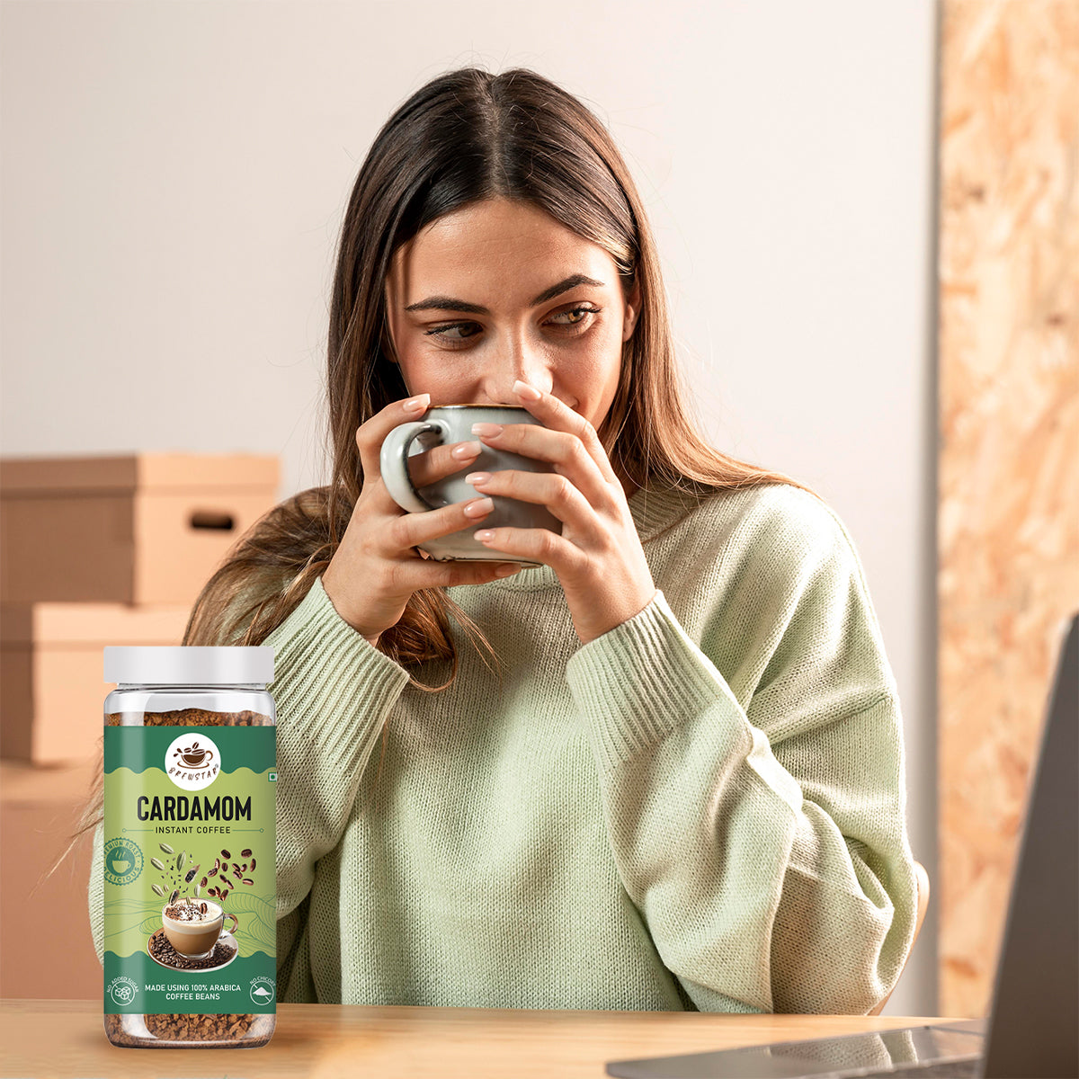 Brewstar Cardamom Coffee | Roast & Ground Coffee | Instant Coffee | Premium Coffee | Cardamom Flavour | Great Aroma | Authentic Taste | Different Flavours | Easy to Use