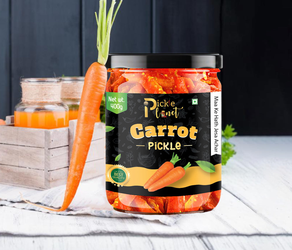 Pickle Planet Carrot Pickle | Homemade Pickle | Authentic, Tangy & Delicious Taste | No Artificial Color and Flavors | Gluten Free | Gajar ka achar