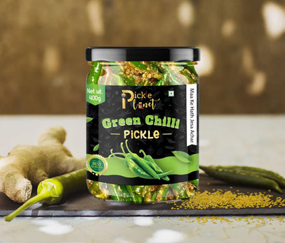 Pickle Planet Green Chilli Pickle | Homemade Pickle | Authentic, Tangy, Spicy & Delicious Taste | No Artificial Color and Flavors | Gluten Free | Mirch ka achar