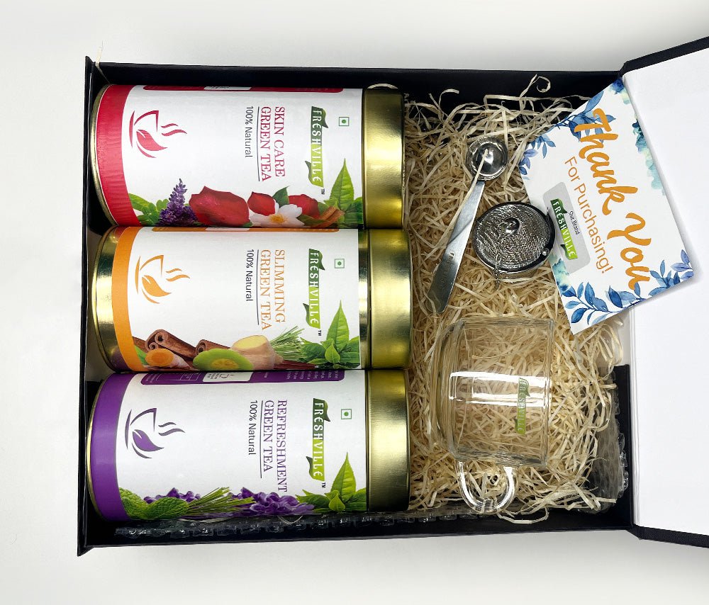 Slimming , Skin Care And Refreshment Grean Tea Gift  Box Pack (Spoon, Stainer, Cup)