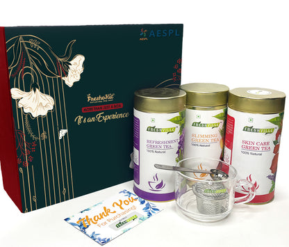 Slimming , Skin Care And Refreshment Grean Tea Gift  Box Pack (Spoon, Stainer, Cup)