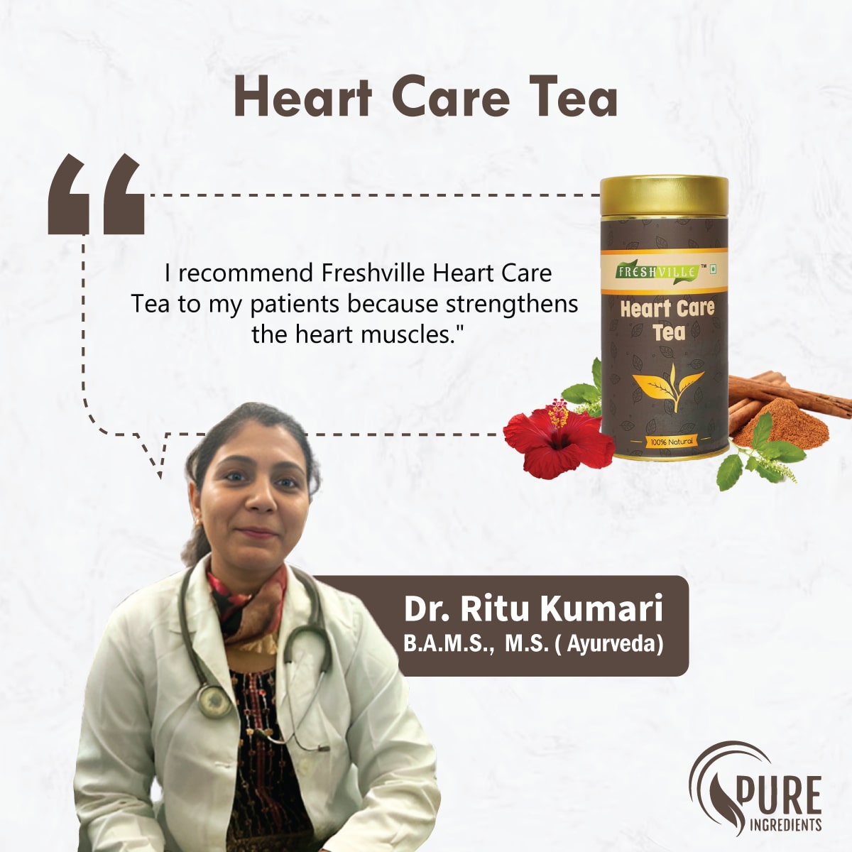 Freshville Heart Care Tea | Controls Blood Pressure with herbs Tulsi, Cardamom, Cinnamon, and Hibiscus