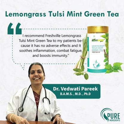 Freshville Lemongrass Tulsi Mint Green Tea | Enhances Immunity, Mental Health, Eye Sight