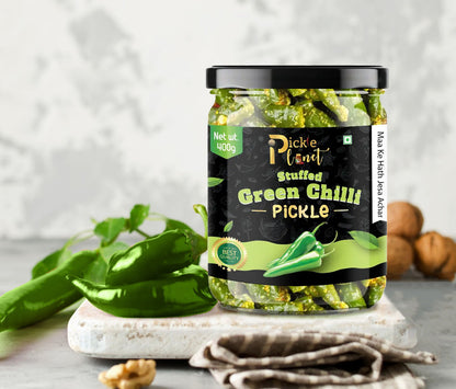 Pickle Planet Stuffed Green Chilli Pickle | Homemade Pickle | Authentic, Tangy & Delicious Taste | No Artificial Color and Flavors | Gluten Free | Masale wali mirchi ka achar