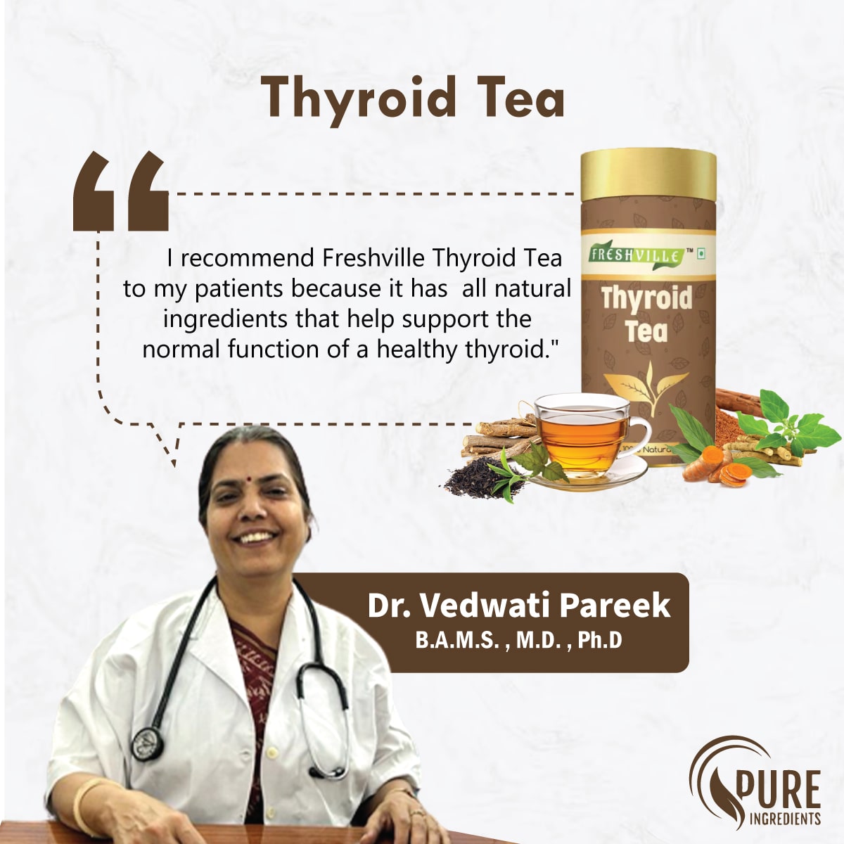 Freshville Thyroid Tea | Helps With Thyroid Support (Tsh T3 T4) | Ashwagandha, Turmeric, Liquorice, Nittle, Cinnamon, Ginger, Chamomile, Flax Seed