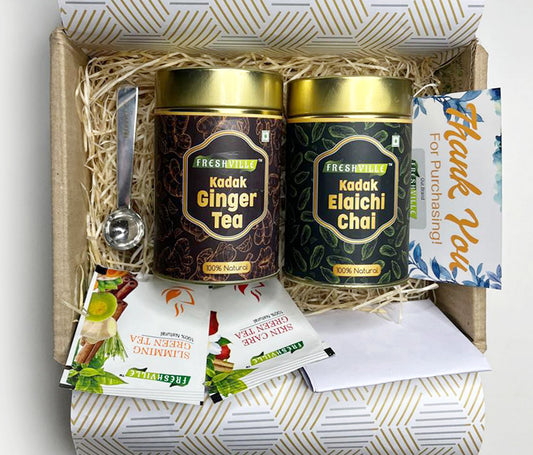 Freshville Kadak Elaichi Tea And Kadak Ginger tea Gift Box Combo Pack