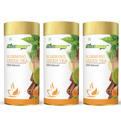 Freshville Slimming Green Tea | Burn Fat Easily with Herbs Garcinia, Cinnamon, Ginger, Lemongrass, Turmeric, Green tea, Senna leaf