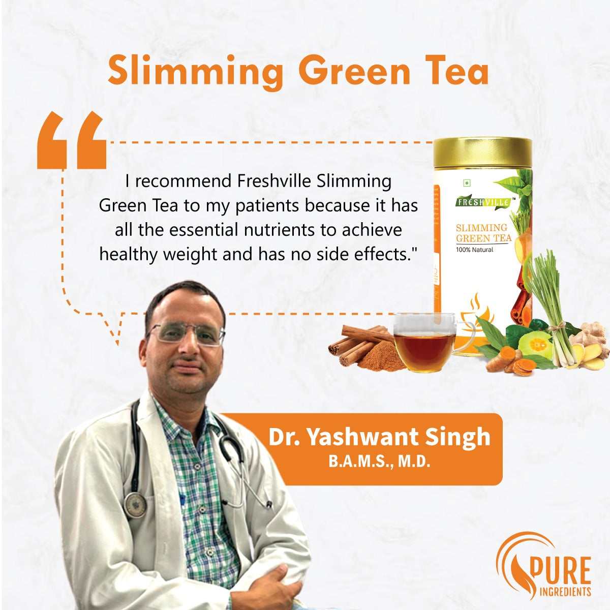 Freshville Slimming Green Tea | Burn Fat Easily with Herbs Garcinia, Cinnamon, Ginger, Lemongrass, Turmeric, Green tea, Senna leaf