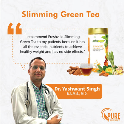 Freshville Slimming Green Tea | Burn Fat Easily with Herbs Garcinia, Cinnamon, Ginger, Lemongrass, Turmeric, Green tea, Senna leaf