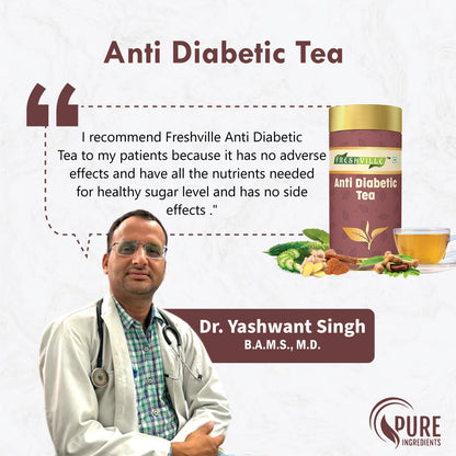 Freshville Anti Diabetic Tea | Control Blood Sugar level with herbs Turmeric, Tamarind, Karela, Tulsi, Cinnamon, Gurmar