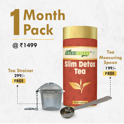 Freshville Slim Detox Tea | Slim Down & Detoxify Body wiith Herbs Cardamom, Fennel, Ginger, Green Tea, Jasmine, Lemongrass, Liquorice, Mint, Tulsi, and Turmeric.