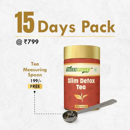 Freshville Slim Detox Tea | Slim Down & Detoxify Body wiith Herbs Cardamom, Fennel, Ginger, Green Tea, Jasmine, Lemongrass, Liquorice, Mint, Tulsi, and Turmeric.