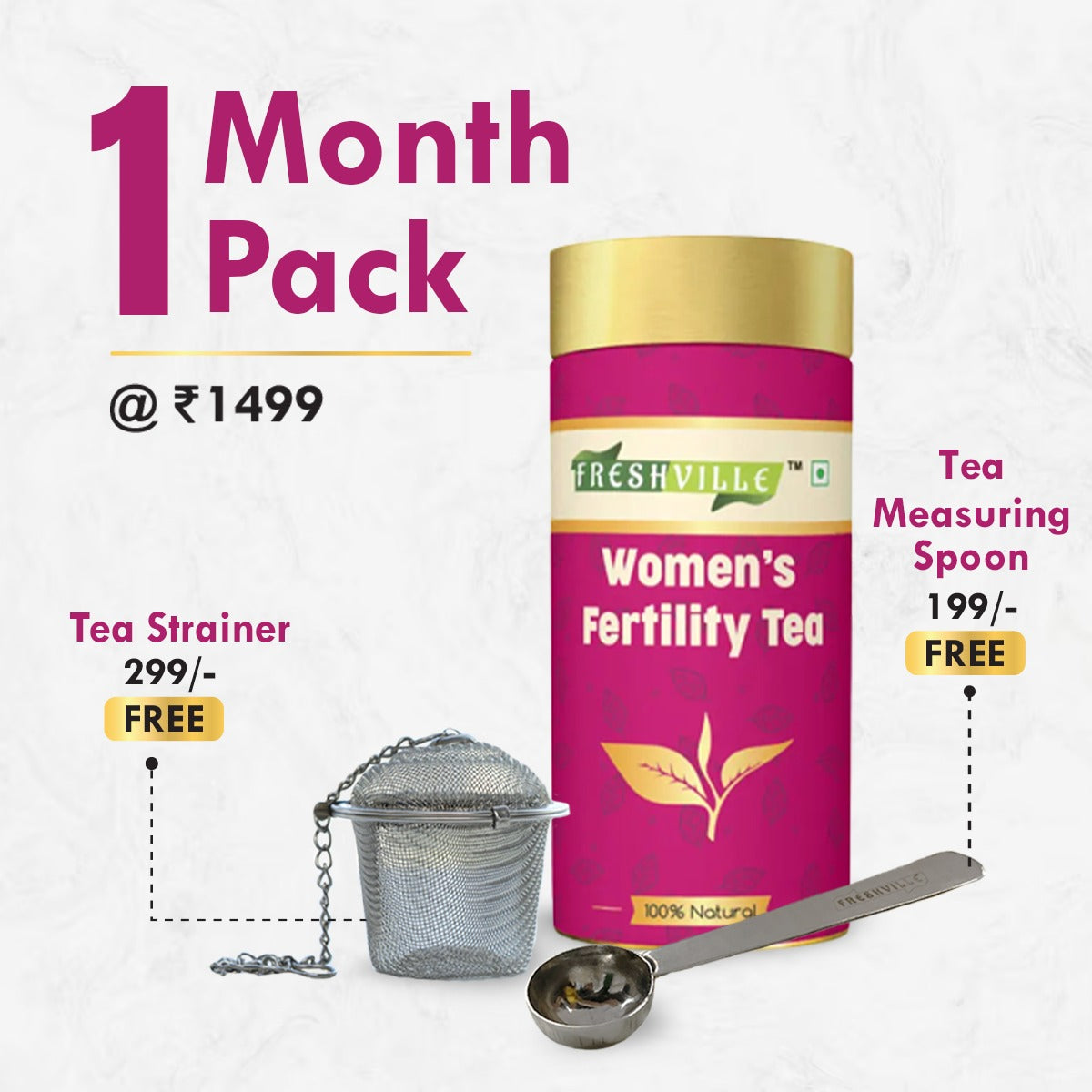 Freshville Women Fertility Tea | Hormonal Balance, Increase fertility with Herbs Fennel, Nettle, Cinnamon, Ginger, Tulsi, Fenugreek, Spearmint, Shatavari, Moringa