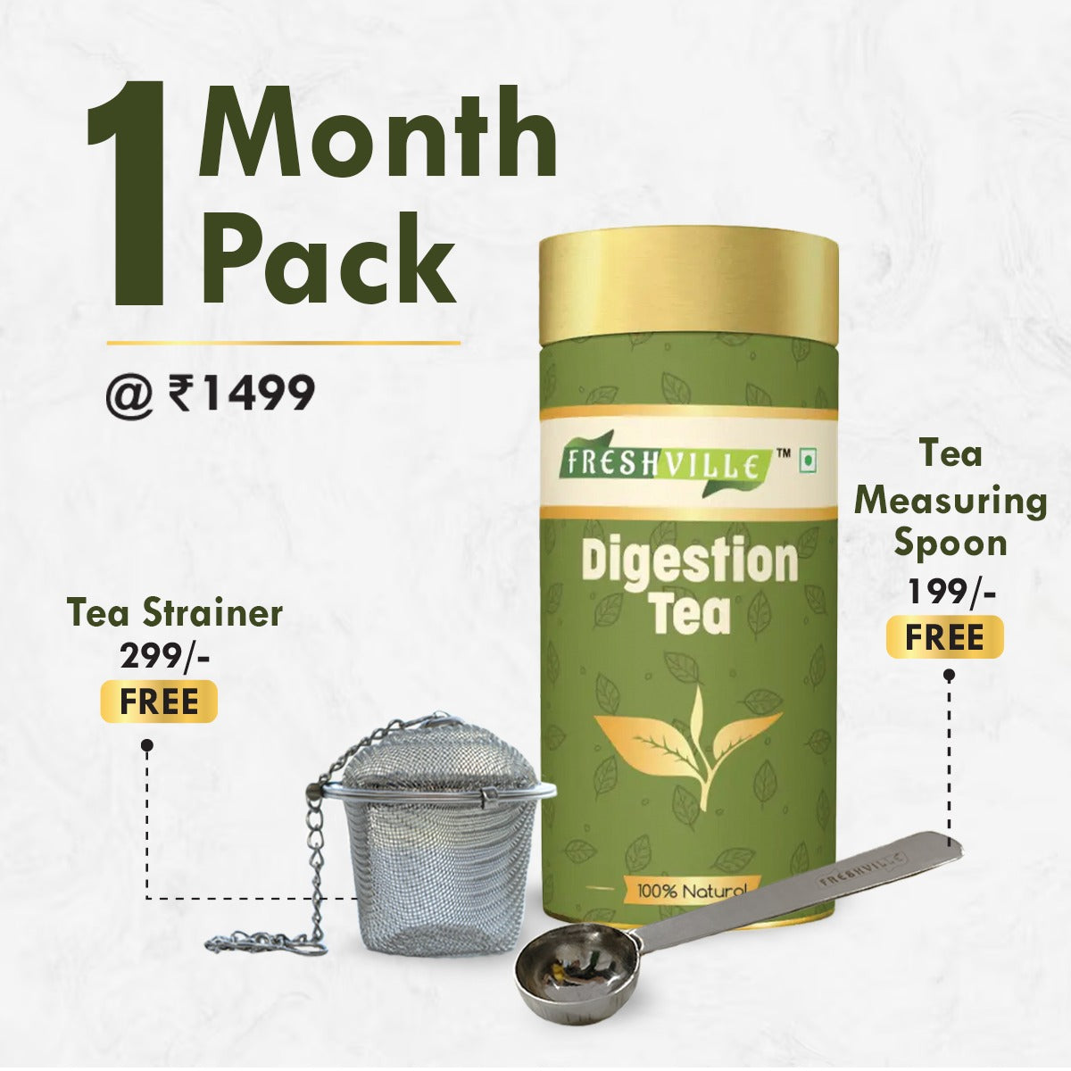 Freshville Digestion Tea | Improves Digestion, Bloating, Gas and Acidity relief with Herbs Ginger, Fennel, Ajwain, Mint, Senna leaves, Rose petals, Bay leaves, Green tea