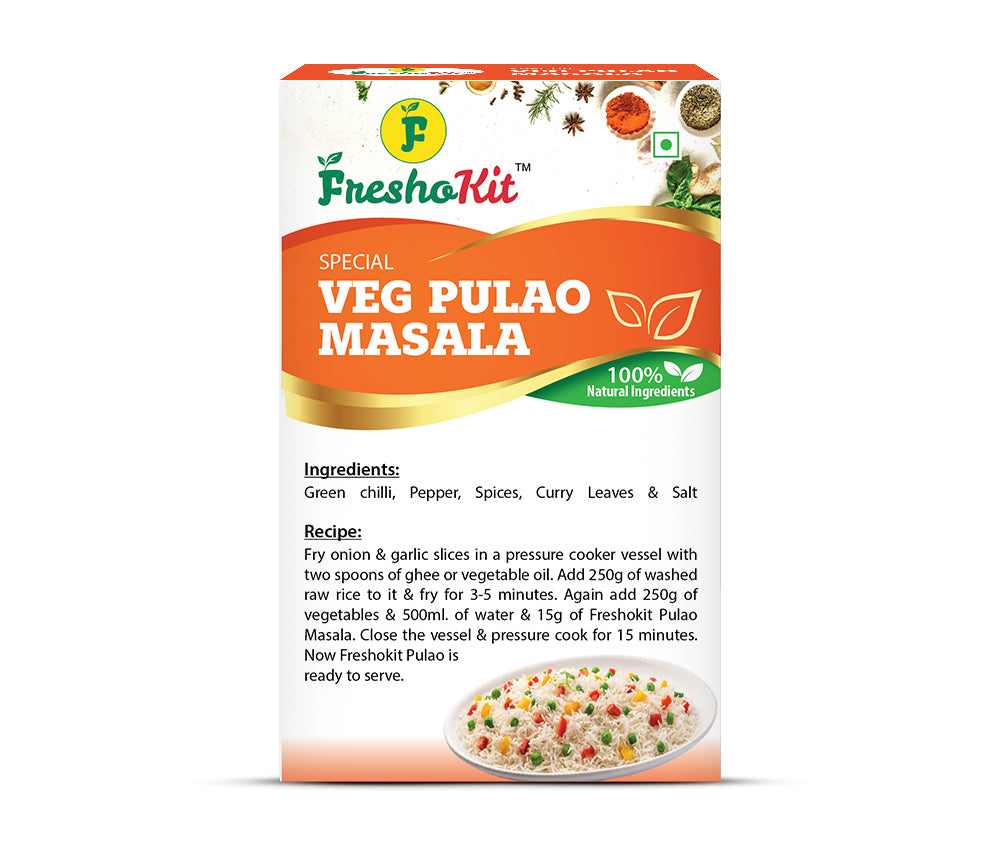 Freshokit Veg Pulao Masala | Rich in Flavour | No Artificial Additives | Blend of Traditional Herbs and Spices