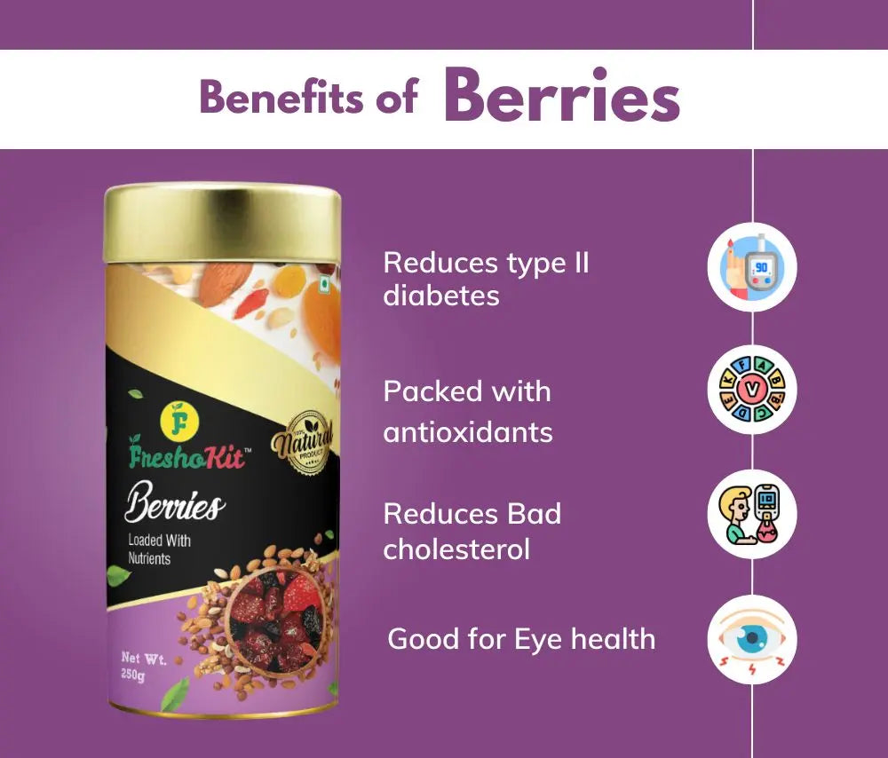 Freshokit Berries | Premium Berries | High Antioxidants & Dietary Fiber | Immunity Booster & Tasty Berries | Healthy & Quality Sweet Berries | Cranberry, Blueberry, Strawberry | Gluten Free