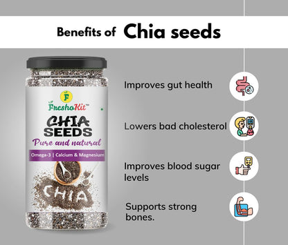 Freshokit Chia Seeds | Chia Seeds for Weight Loss | Healthy Snacks | Nutrient-Rich Superfood | Rich in Omega 3, Protein & Carbohydrates