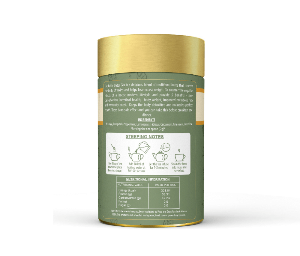 Freshville Detox Tea | Detoxify Body with herbs Peppermint, Lemongrass, Hibiscus, Cardamom, Cinnamon, Green Tea