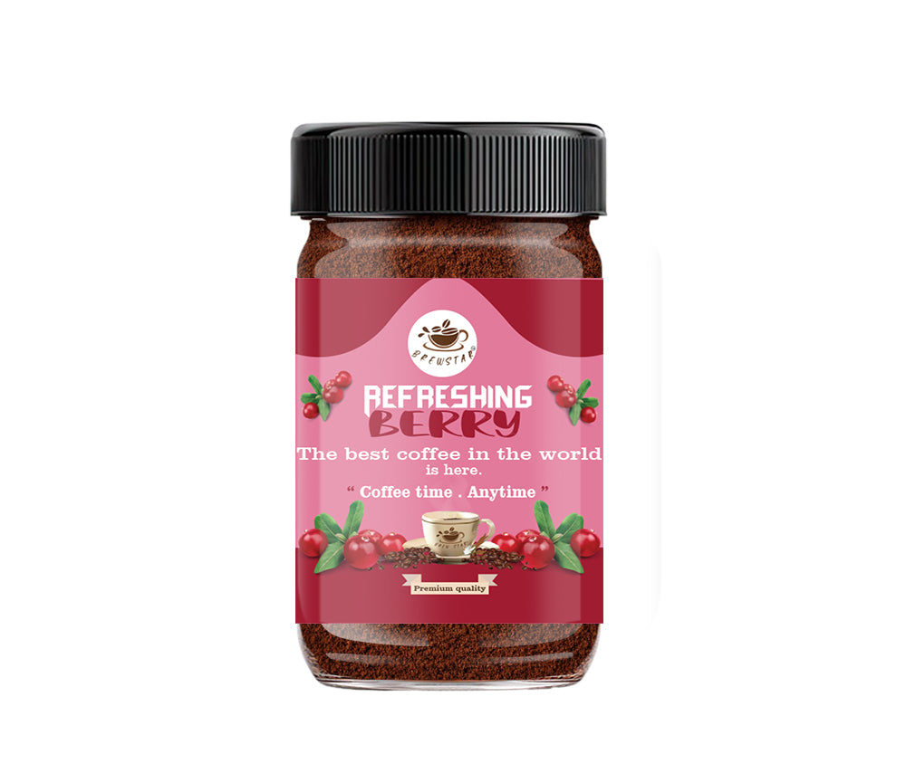 Brewstar Refreshing Berry Coffee | Roast & Ground Coffee | Instant Coffee | Premium Coffee | Berry Flavour | Great Aroma | Authentic Taste | Different Flavours | Easy to Use