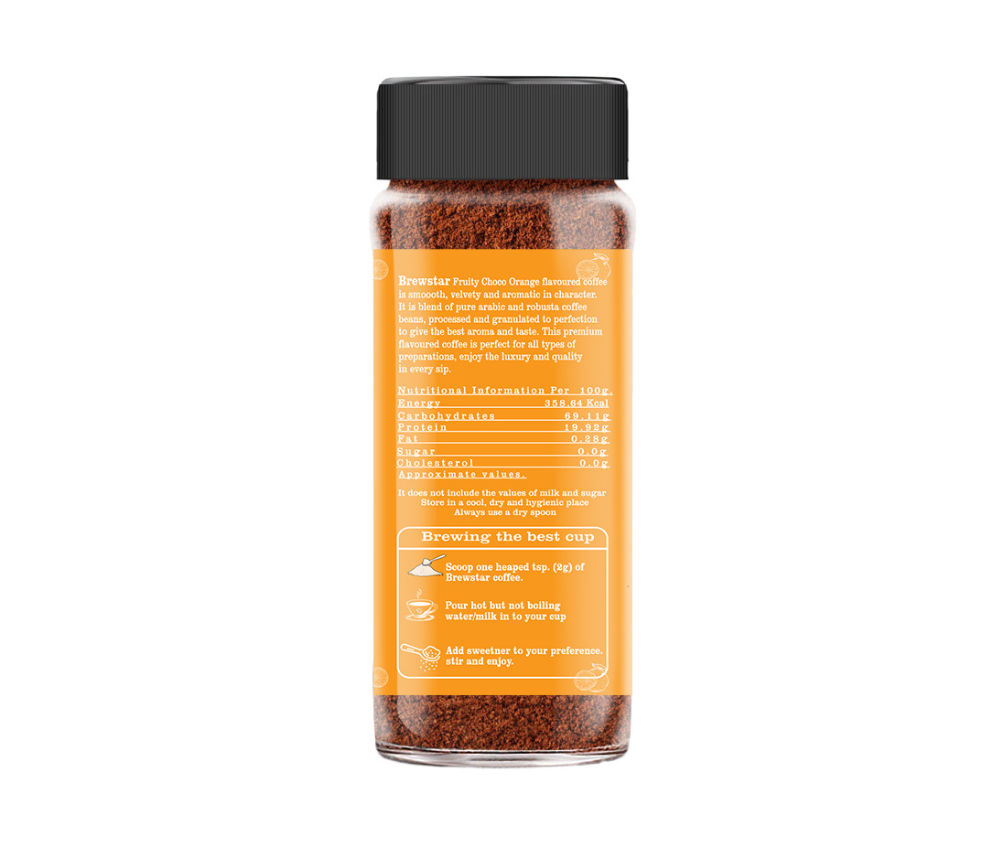 Brewstar Fruity Choco Orange Coffee | Roast & Ground Coffee | Instant Coffee | Premium Coffee | Orange Flavour | Great Aroma | Authentic Taste | Different Flavours | Easy to Use