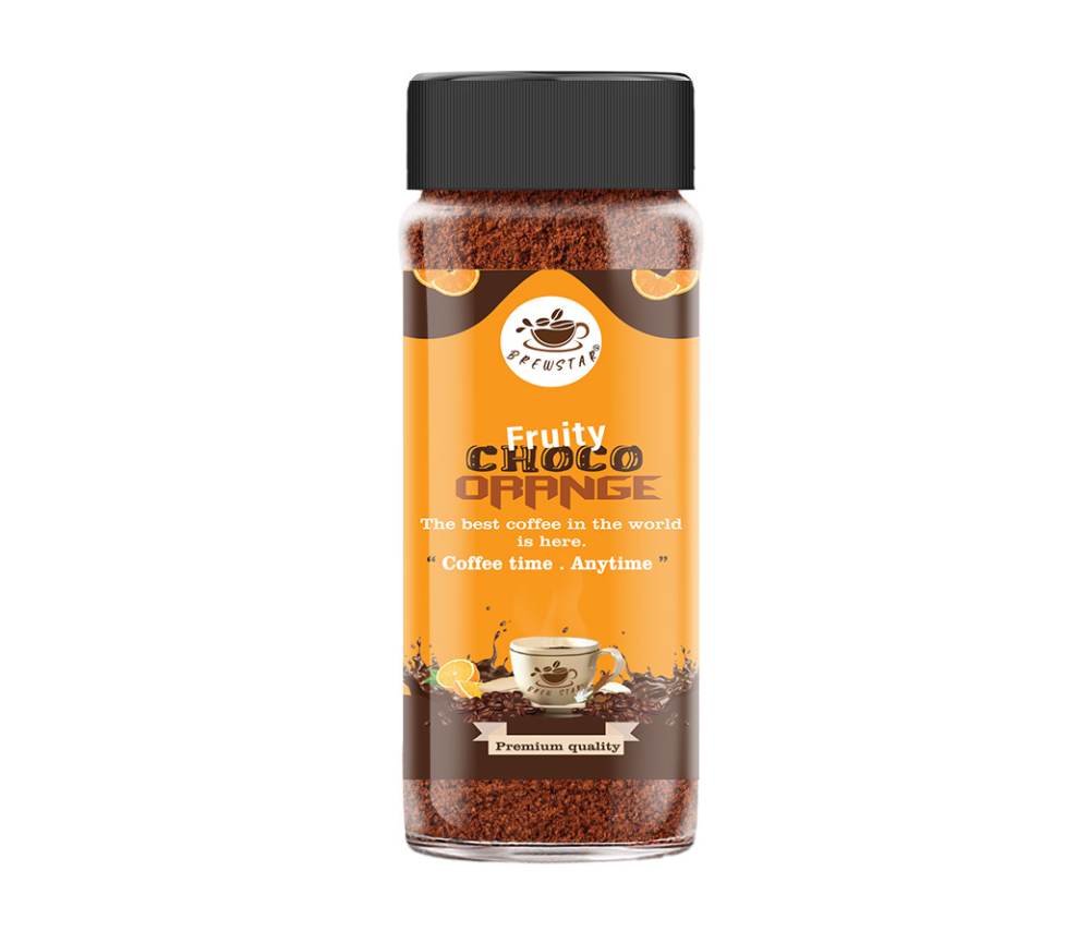 Brewstar Fruity Choco Orange Coffee | Roast & Ground Coffee | Instant Coffee | Premium Coffee | Orange Flavour | Great Aroma | Authentic Taste | Different Flavours | Easy to Use