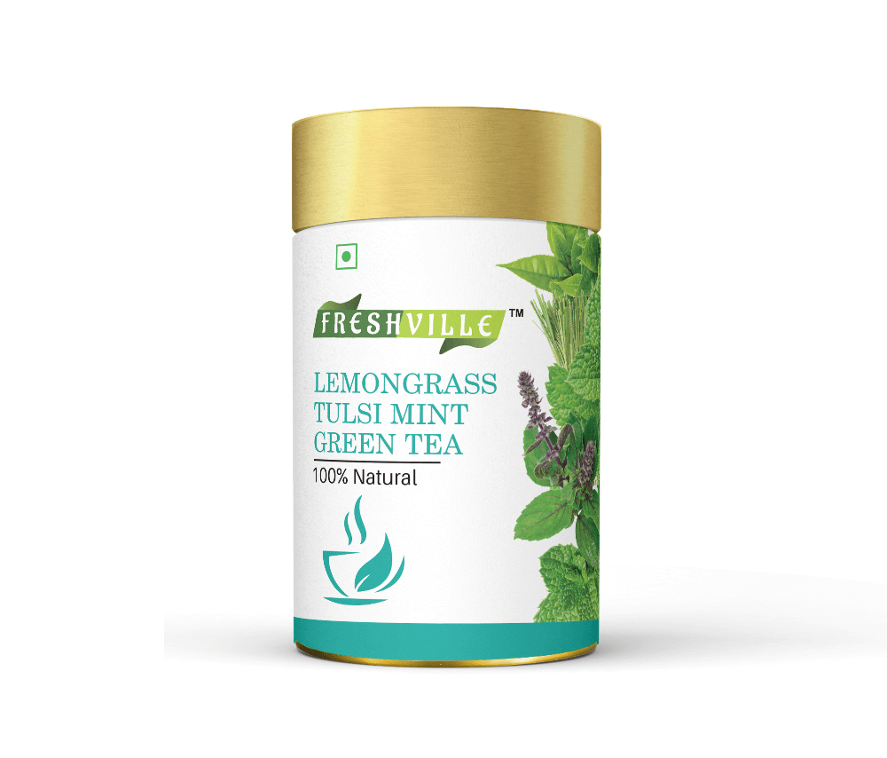 Freshville Lemongrass Tulsi Mint Green Tea | Enhances Immunity, Mental Health, Eye Sight