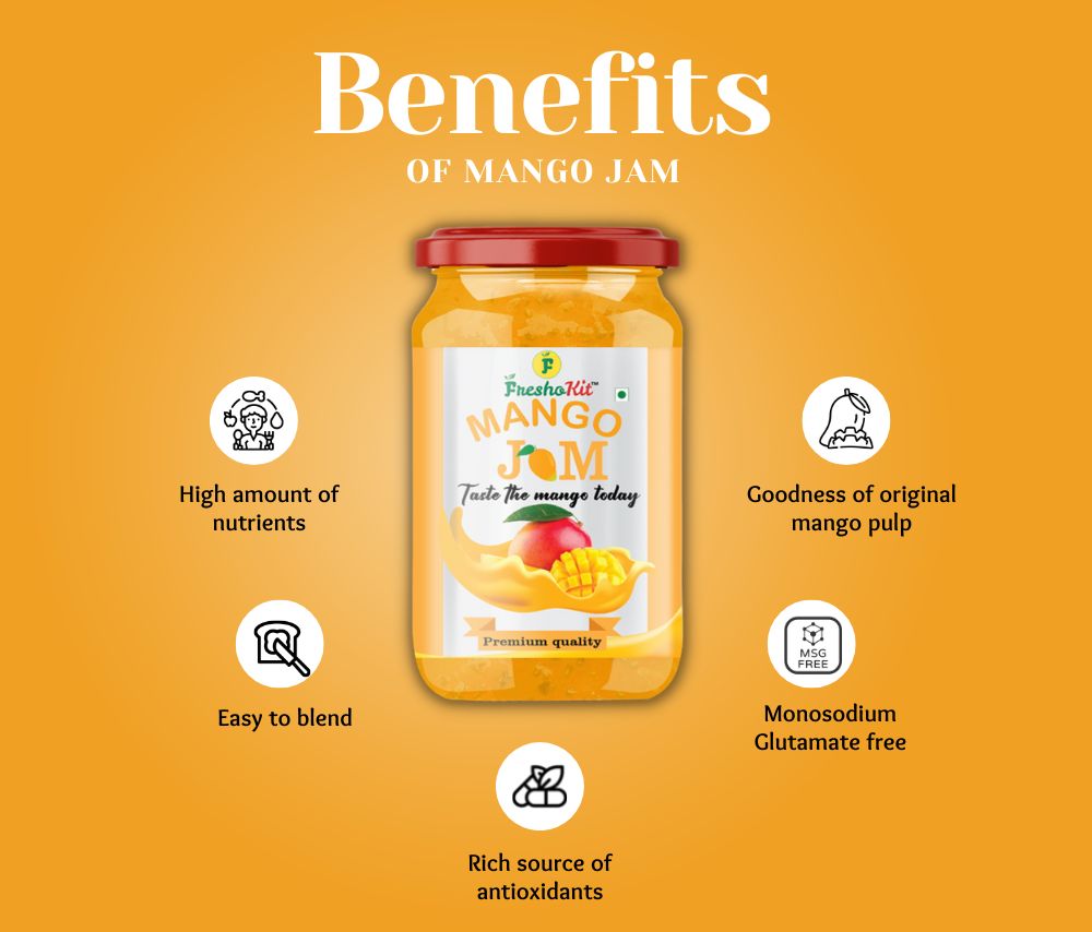 Freshokit Deliciously Homemade Mango Jam | A Taste of Tropical Bliss | Spreader jam | Low Sugar | 70% Mango Content | Plant Based | Low Carb | Vegan | NON GMO