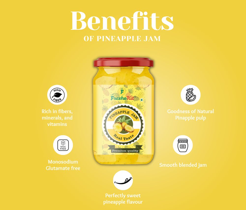 Freshokit Deliciously Homemade Pineapple Jam | A Taste of Tropical Bliss | Spreader jam | Low Sugar | 70% Pineapple Content | Plant Based | Low Carb | Vegan | NON GMO