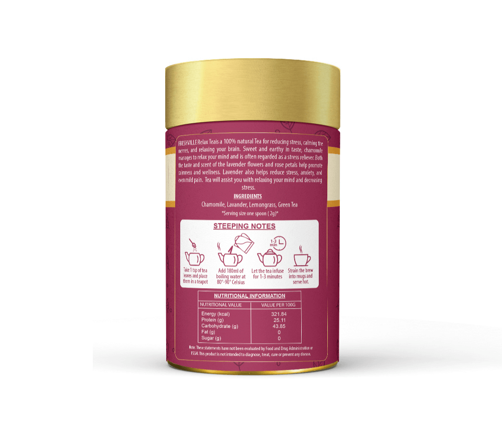 Freshville Relax Tea | Improves Sleep Quality Release Stress with Herbs Lemongrass, Lavender, Chamomile, Green Tea