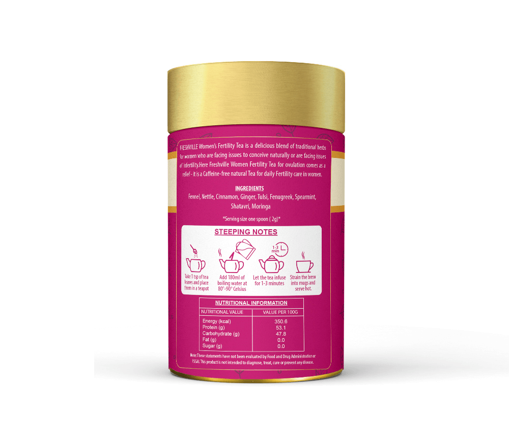 Freshville Women Fertility Tea | Hormonal Balance, Increase fertility with Herbs Fennel, Nettle, Cinnamon, Ginger, Tulsi, Fenugreek, Spearmint, Shatavari, Moringa